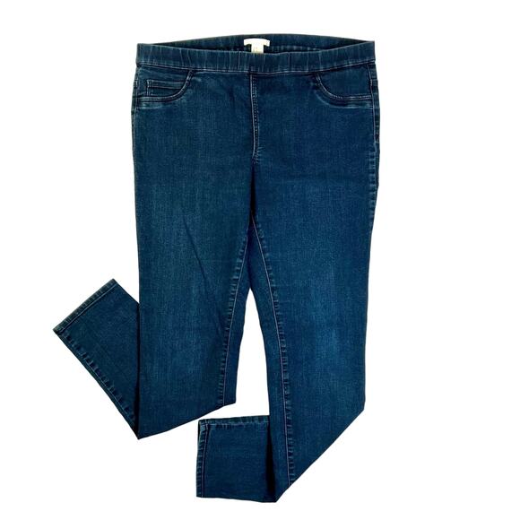 H&M Skinny Elastic Waist Jeans Women's US Size 12 Blue Dark Wash Mid Rise Denim - Picture 1 of 6